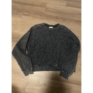 Electric & Rose Quilted Sweatshirt XS Charcoal Grey Acid Wash Crewneck Pullover